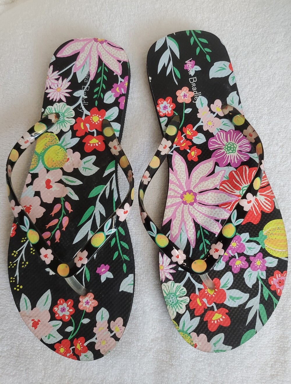 Vera Bradley Tropical Flip Flop Sandals with Multicolor Blooms Women's Size 9-10